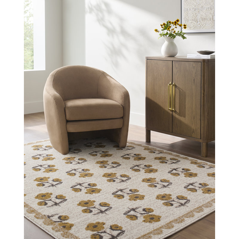 Jenni Yolo Home x Livabliss Louise Machine Woven Rug, Rectangle 5'3" x 7', Ivory/Light Brown/Burgundy/Black