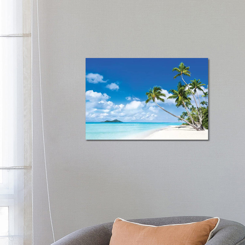 Plage tropicale avec palmiers - Giclée sur toile tendue avec châssis, H 18 po x l 26 po
