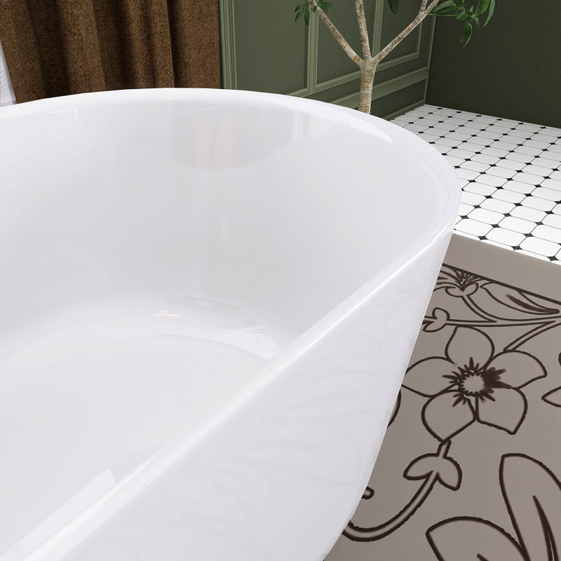 59" Glossy White Acrylic Freestanding Soaking Bathtub