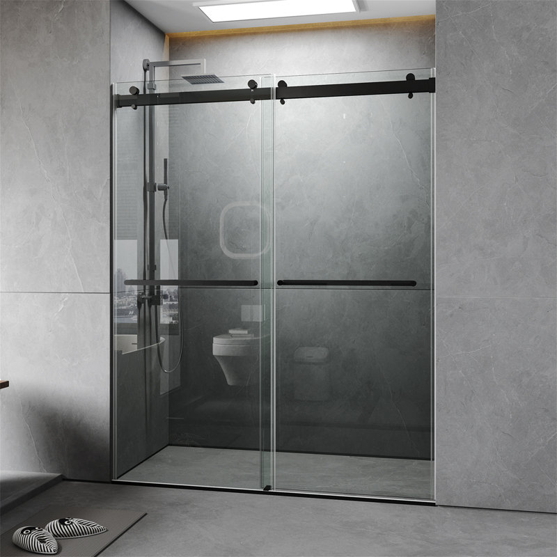 Porte de douche sans cadre l 56 à 60 po x H 76 po, Noir