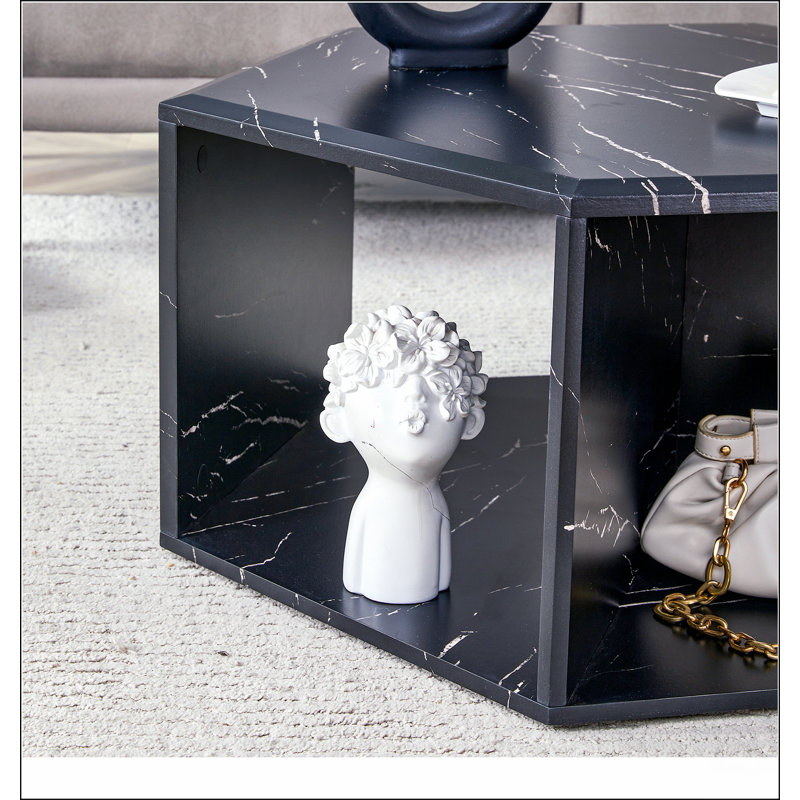 Modern Minimalist Black Hexagonal Coffee Table Set.Hexagonal MDF coffee table, Black