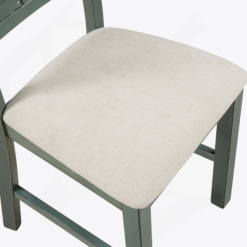 Table de salle à manger 5 pièces et 4 chaises en tissu avec tablette de rangement, Brun foncé / bleu antique