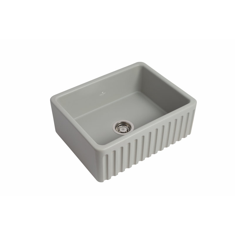 Barley - 23.4 L X 18.1 W Fireclay Fluted Single Bowl Apron / Farmhouse Kitchen Sink, Gray Matte