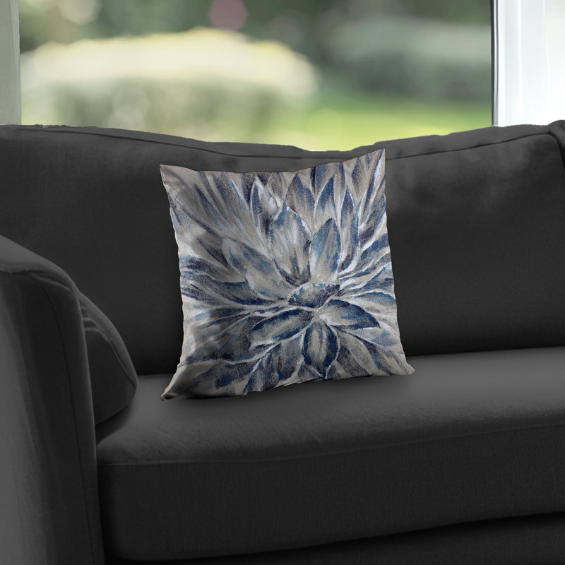 Blue and Gray Flower Throw | Blue Livingroom Decor – Throw Pillow Cover Only, Double-Sided Print, Insert Not Included