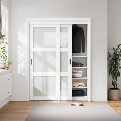  80 in. 3 Lite Forsted Glasses Pantry & Closet Sliding Doors With Hardware Kit  (No assembly required)