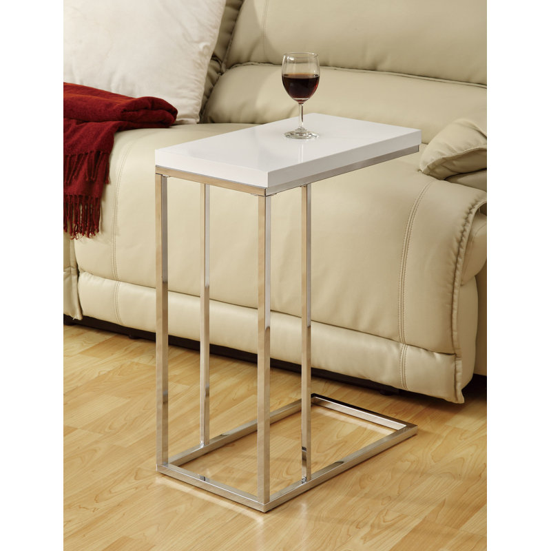 Table d'appoint en métal, stratifié, Blanc lustré, Chrome chrome