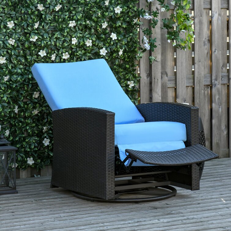 Outdoor Wicker Recliner Patio Chair with Cushions Latitude Run Cushion Color: Navy Blue