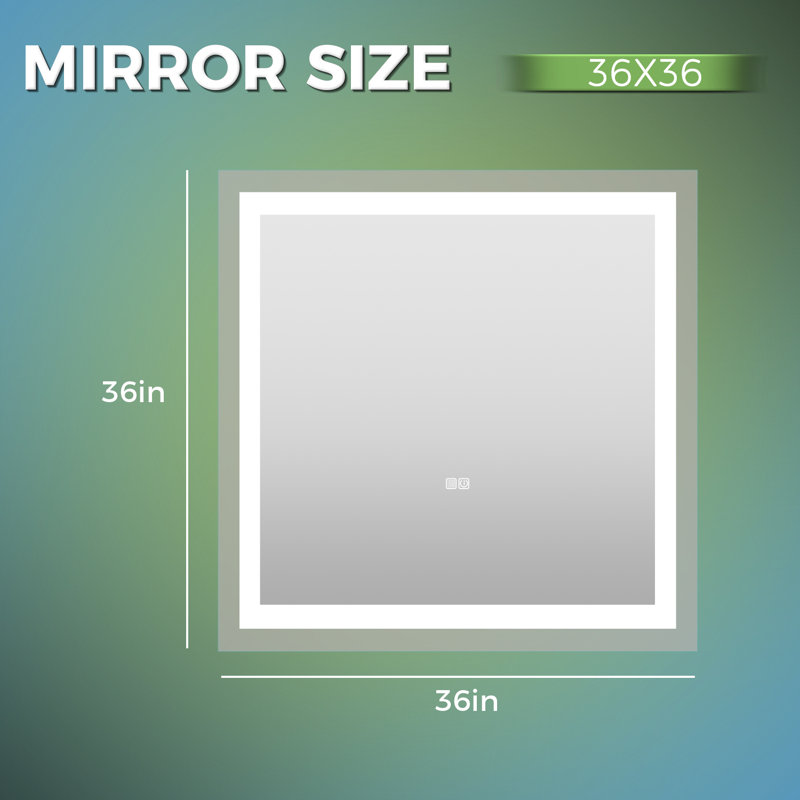 Amrhein Modern Frameless Lighted Makeup Mirror, 36" x 36"