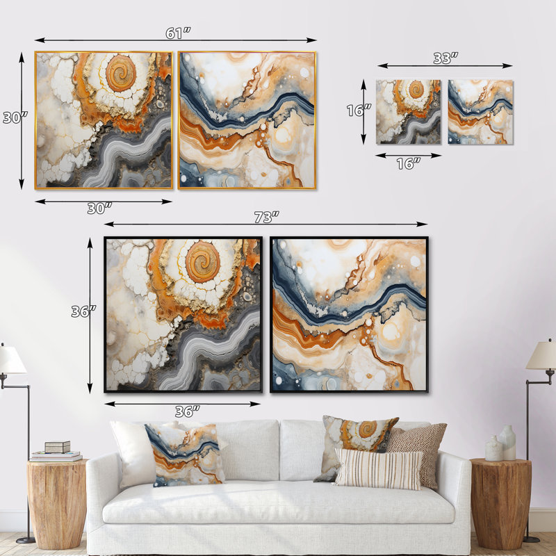 Beige et jaune pierre Geode Simplicity - Ensemble de 2 collages carrés en géode de pierre, H 16 po x l 33 po