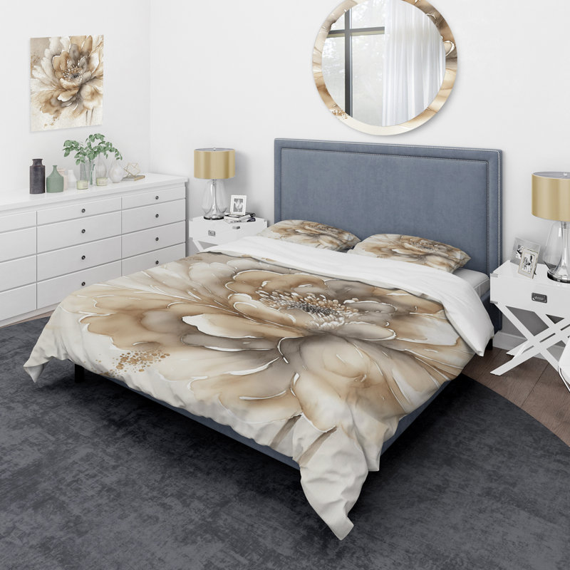 Ensemble de housse de couette simple fleur beige IV - Floral, Housse de couette très grand et 2 très grandes t