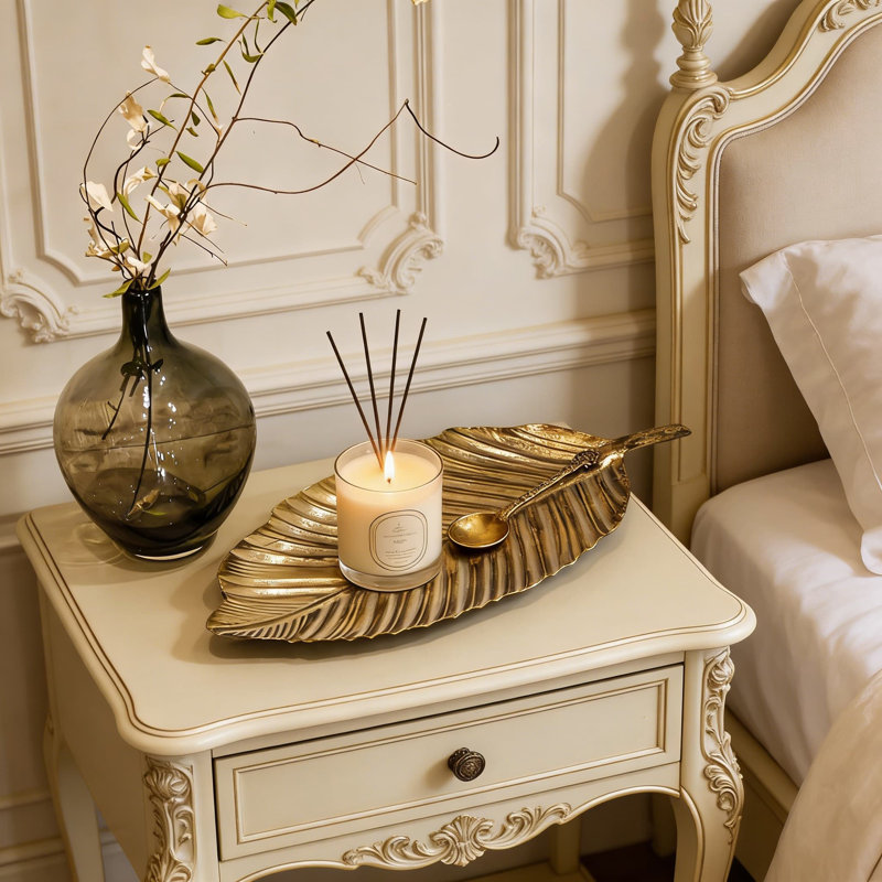 Plateau de service en fer rétro Vintage Gold Leaf - Centre de table décoratif