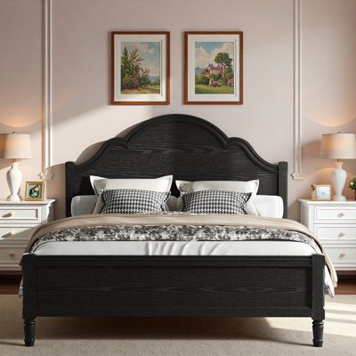 Wood Platform Bed With Curved Arch-top Headboard And Sturdy Legs