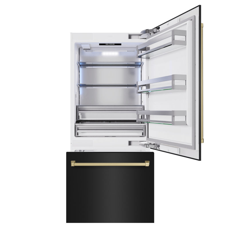 ZLINE Autograph Edition 36 in. 19.8 cu. ft. Built-In Bottom Freezer Refrigerator with Water Dispenser and Ice Maker in Stainless Steel with Graphite Gray Interior and Accents