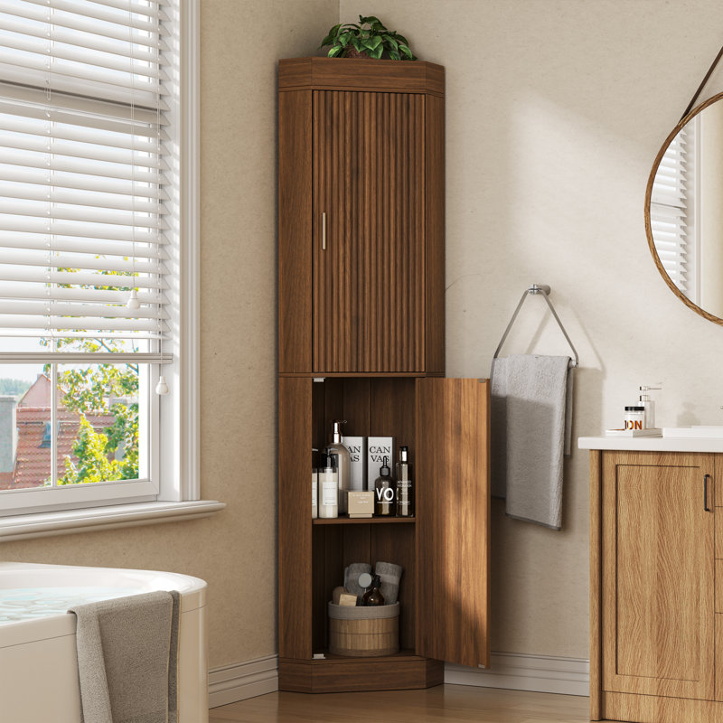 70.5’’ Tall Kitchen Pantry Cabinet With 2 Doors, Fluted Corner Cabinet For Kitchen, Dinning Room, Living Room, Bedroom