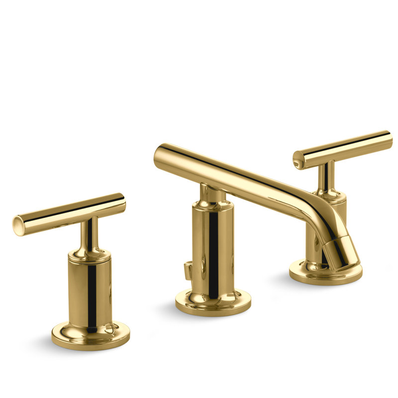 Purist Widespread Bathroom Faucet with Drain Assembly, Vibrant Moderne Polished Gold