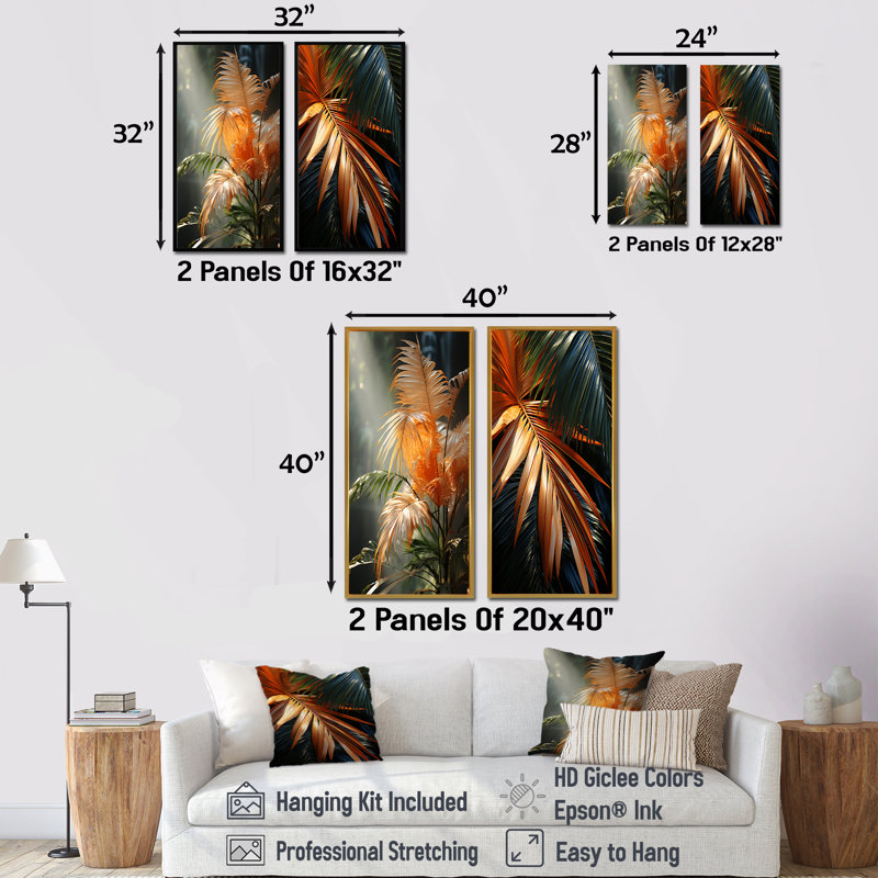 Swaying Palms Serenade - Ensemble de 2 impressions sur toile de palmiers et palmiers, Cadre flottant blanc, H 28 po x l 25 po