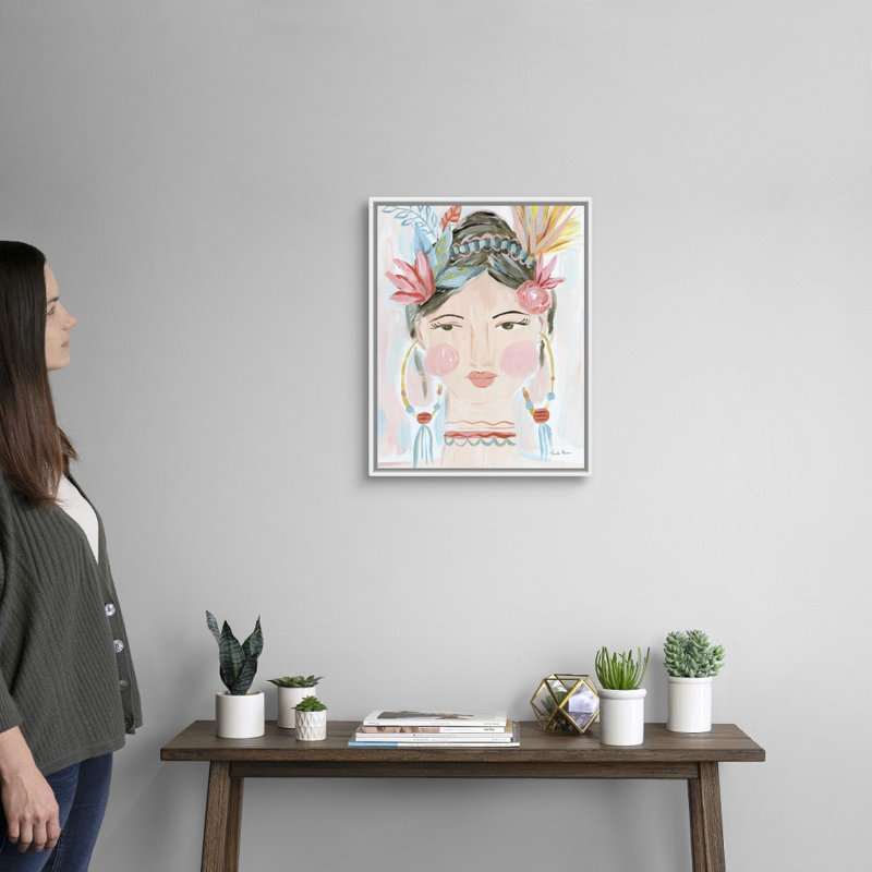 Reproduction d’art sur toile, "Boho Lady II" par Farida Zaman, Cadre flottant blanc, H 22 po x l 18 po x P 1,75 po