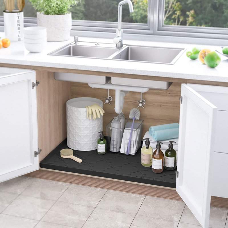 Sous le lavabo, imperméable à l'eau, tapis de cuisine en silicone, Noir