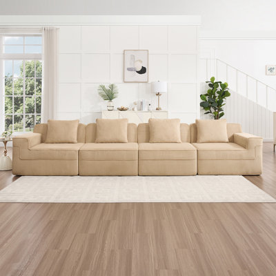 4 Seat Boneless Sofa with Deep Seat and Throw Pillows
