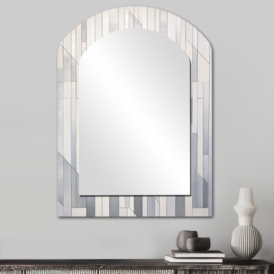 Grey White Platinum Parallels - Abstract Arch Decorative Mirror On Metal