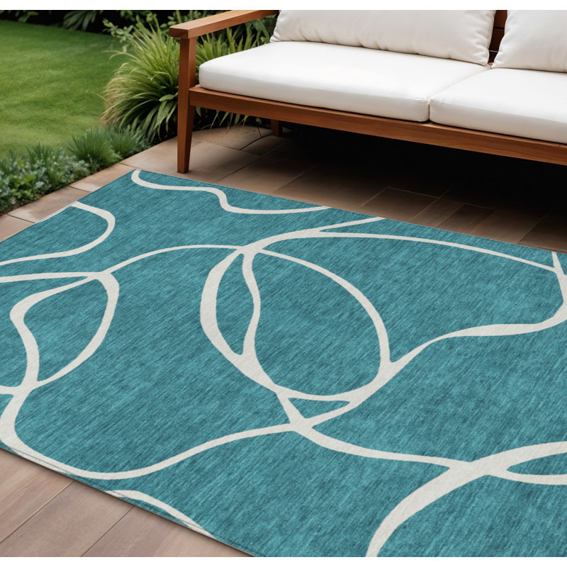 Tapis d'extérieur lavable abstrait bleu sarcelle 8 pi x 10 pi