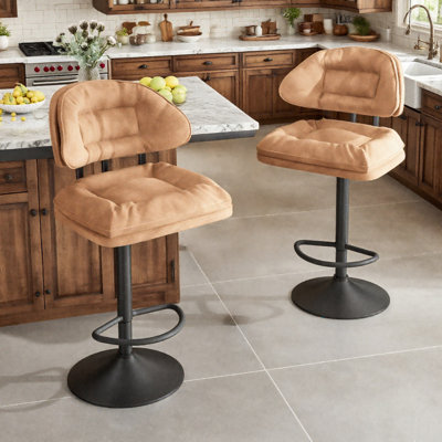 Bar Stool Set Of 2, Modern Bar Stools, Ergonomic Upholstered Stools With Back & Footrest, Adjustable Swivel Counter Stools For Kitchen Island