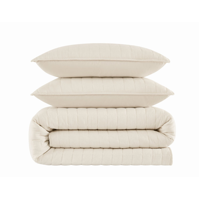Ensemble de courtepointe en coton Brooklyn Loom Essential, Naturel, Courtepointe pour grand lit + 2 taies décoratives