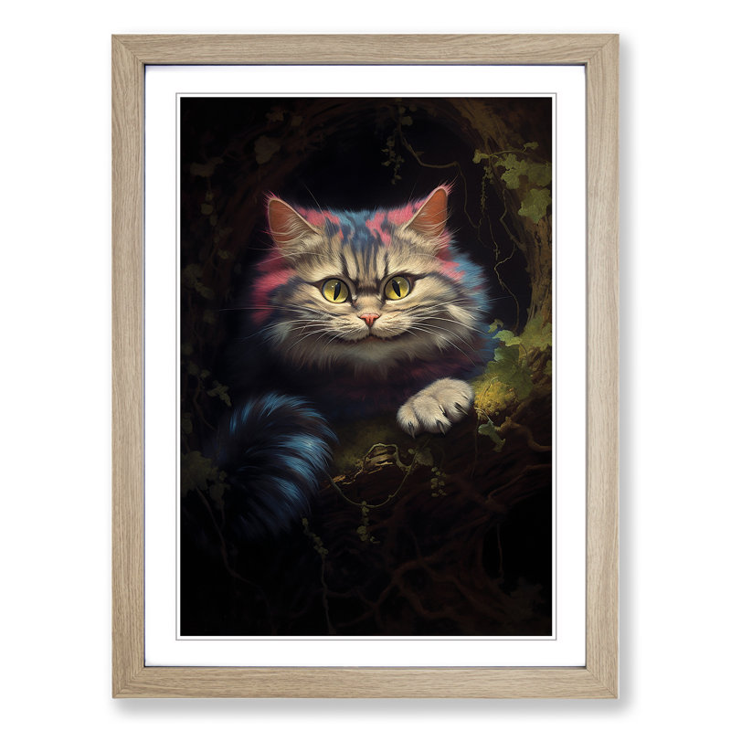 Cheshire Cat Classicism - Single Picture Frame Print on Wood, Oak Framed, 64cm H x 46cm W x 2cm D