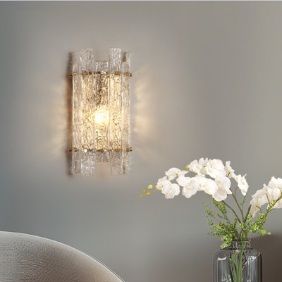Daine 1- Light Iron Metal Flush Mounted Textured Glass Wall Sconce