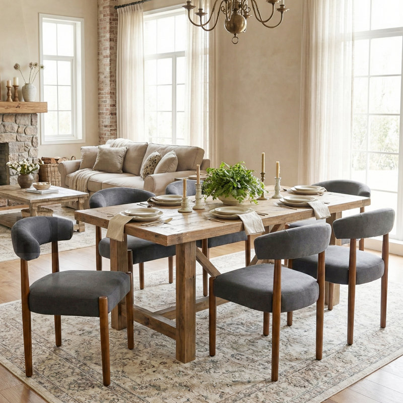 Upholstered Dining Barrel Chair Set of 2, Extra-Wide 20” Seat, Deep Cushioned Comfort, Durable Easy-Care Fabric, Solid Wood Legs