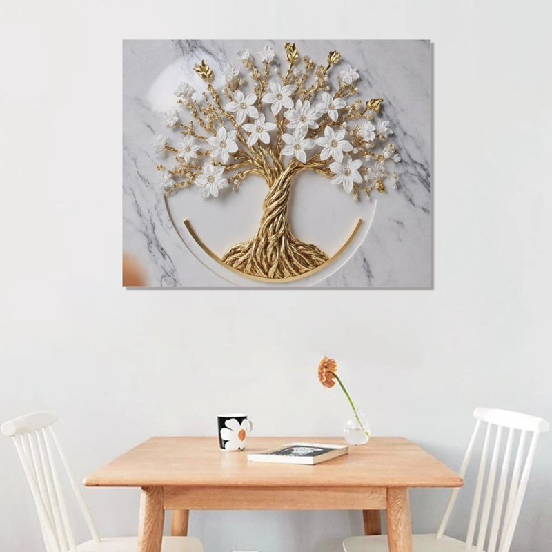 Arbre de vie doré, cadre en bois encastré 16 x 20