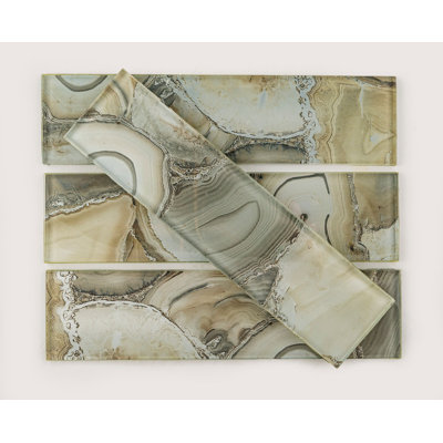 Myst 3-in. x 12-in. Subway Agate Inspired Polished Glass Wall Tile