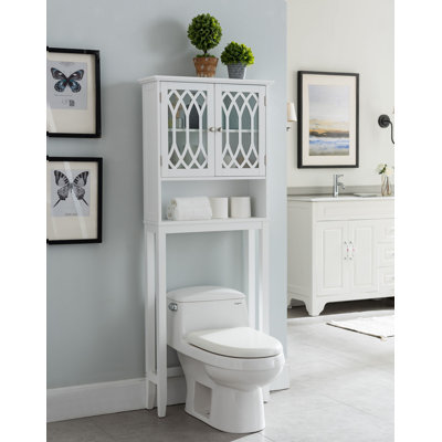 Baty Over the Toilet Storage Cabinet with Adjustable Shelves and Double Glass Doors for Organizing Towels Toiletries and Bathroom Supplies in Compact Guest or Master Bathrooms with Classic Styling