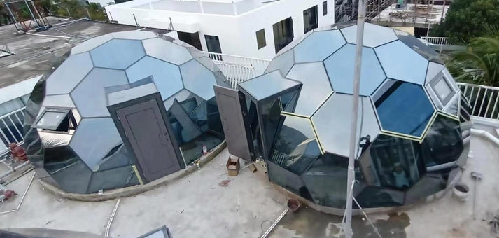 Geodesic Domes with Hexagonal Glass Panel, 144" H x 240" W x 240" D