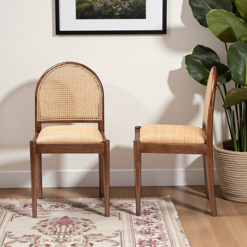 Ensemble de chaises de salle à manger Moreno en rotin naturel et bois d'acacia, H 34,46 po x l 18,3 po x P 20,69 po