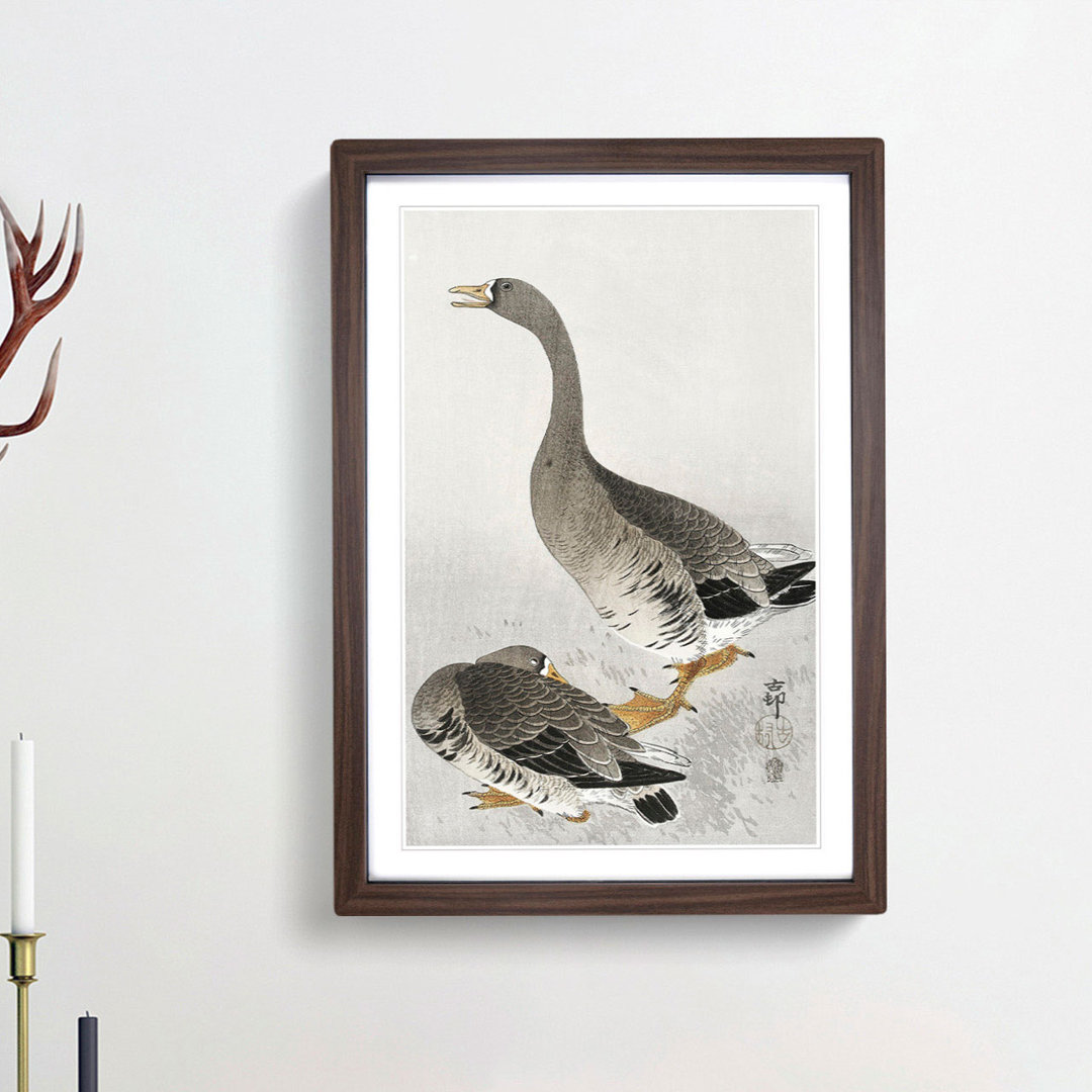 Pair of Geese by Ohara Koson - Framed Print