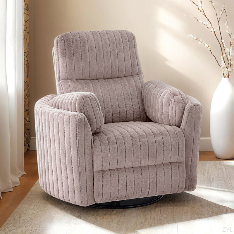Contemporary Style Power Glider Recliner W/ Swivel Curved Arms Pillow Fill Swivel Chair Primary Living Room, Taupe
