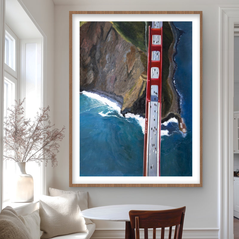 Vue aérienne de Golden Gate and Mountains - reproduction encadrée