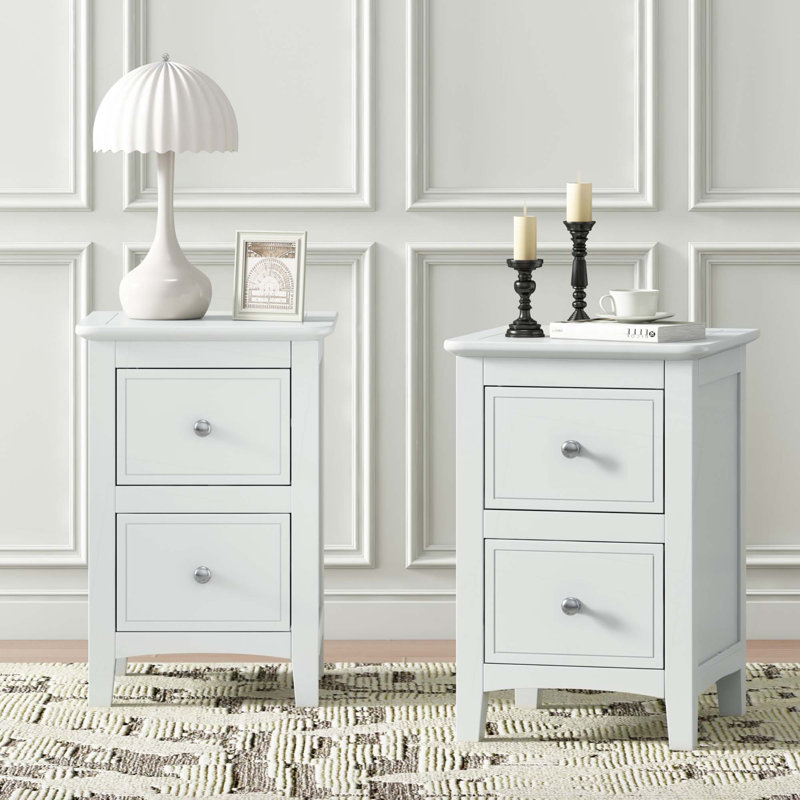 Table de chevet moderne blanche, ensemble de 2, table de chevet avec 2 tiroirs, table de bout double pour le salon de la chambre à coucher