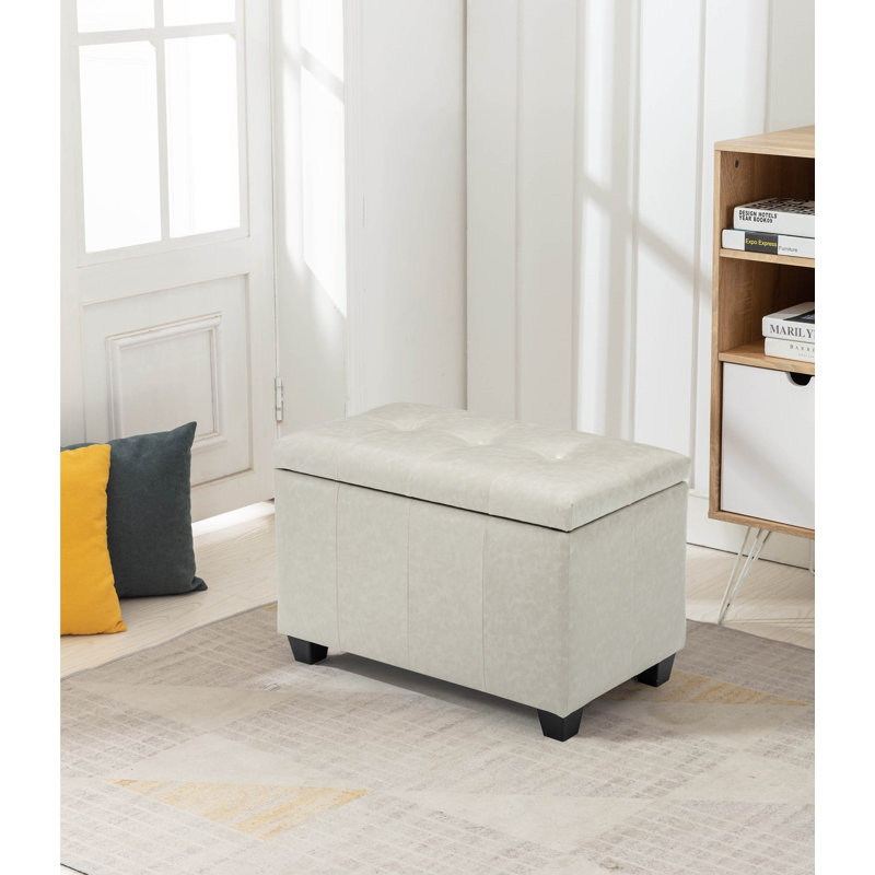 Banc de rangement en simili cuir Winston Porter Hima, Crème