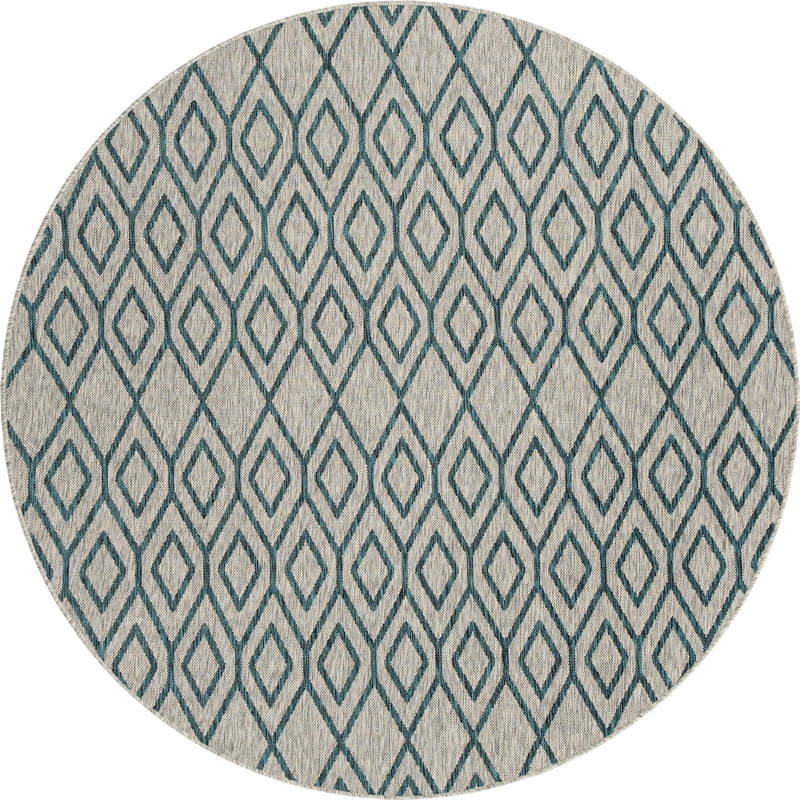 Outdoor Destiny Area Rug Blue Green Color, Round 6'7"
