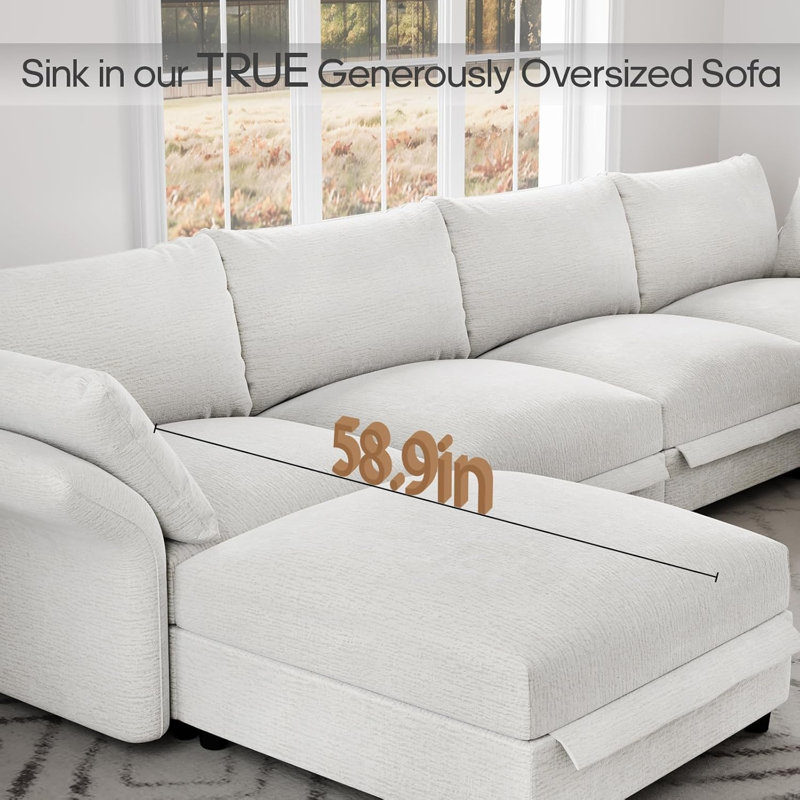 Canapé modulaire surdimensionné à 9 places en L, Chenille beige