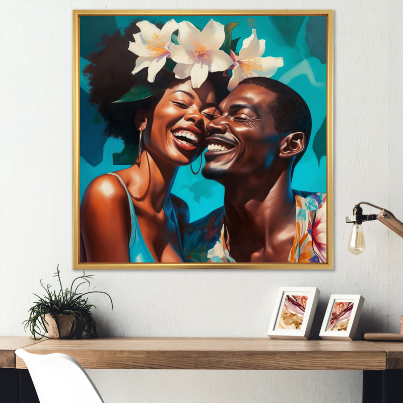 Beautiful Black Couple in Love III - impression, H 16 po x l 16 po x P 1 po, Cadre flottant doré