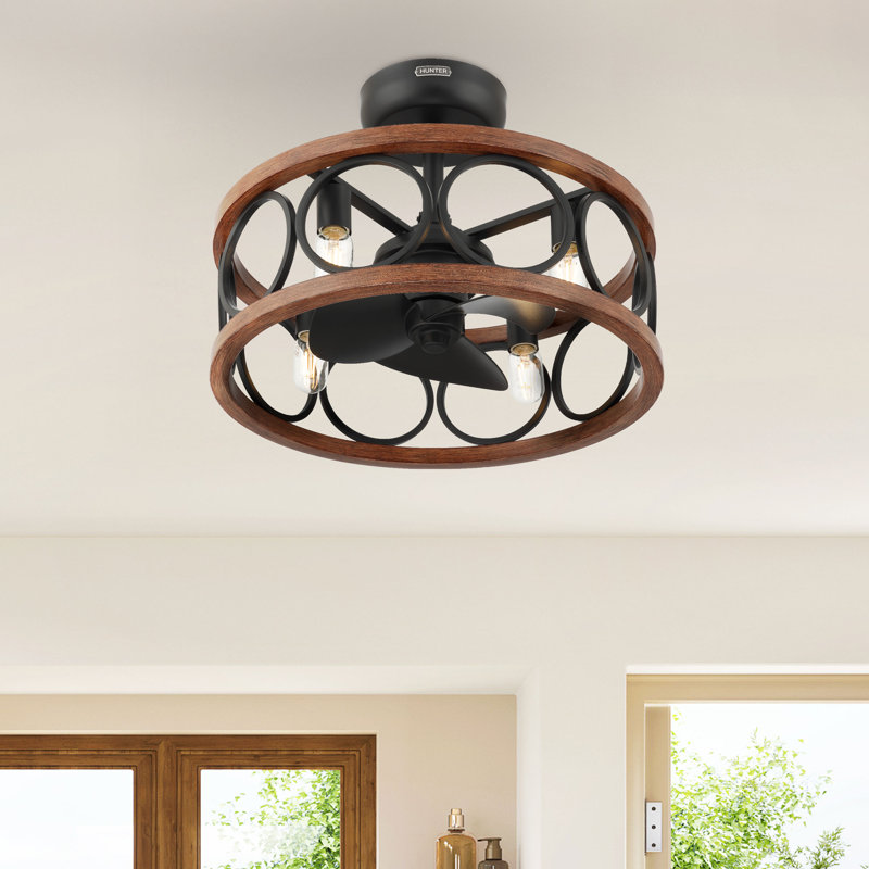 Hunter 22 inch Haven Fandelier Ceiling Fan with Light Kit and Handheld Remote, Matte Black, Matte Black