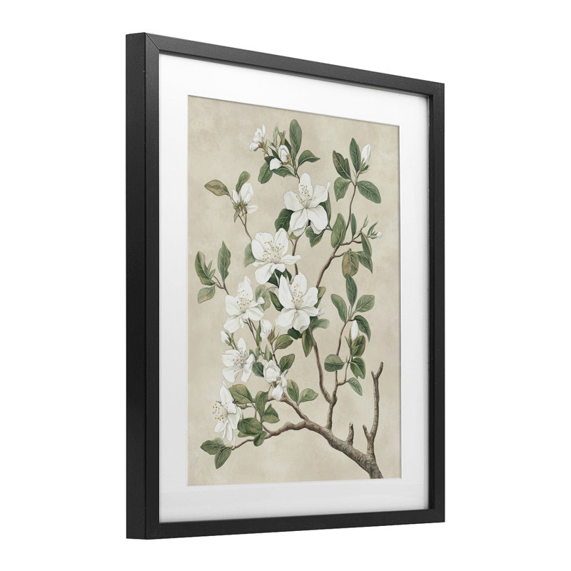 Reproduction sous verre rétro encadrée d'un arbre blanc, design par Petal Prints Design, H 16 po x l 13 po, Cadre noir minuit