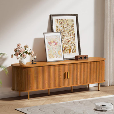 71" Mid-Century Tv Stand W/ Power Outlet | Fits 75" Tvs, Sliding Doors & Adjustable Shelves