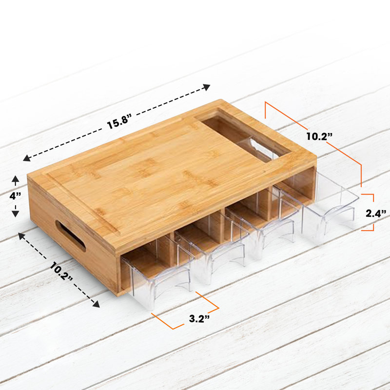 Bamboo Cutting Board with Clear Plastic Storage Trays