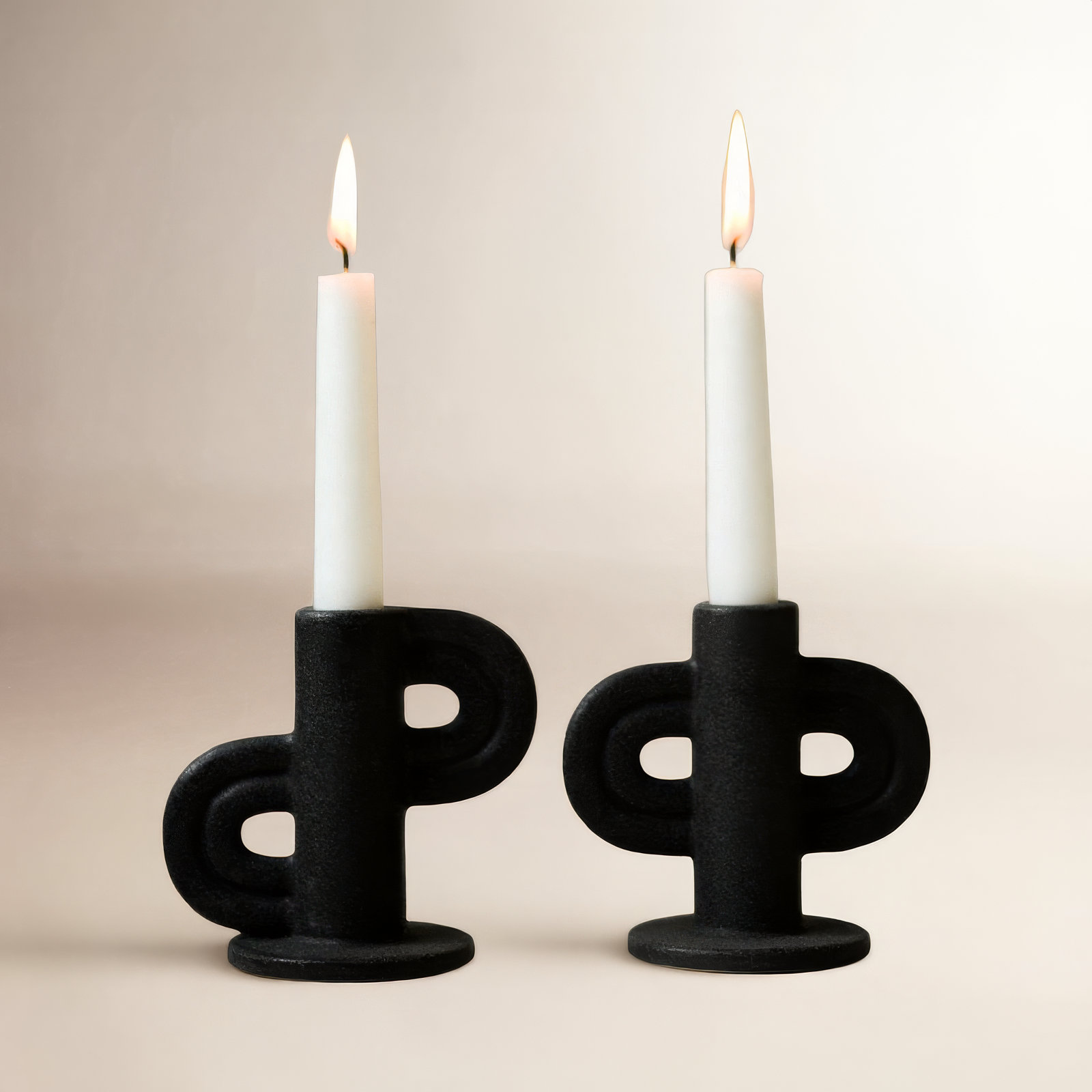 Ceramic Tabletop Candlestick, Black