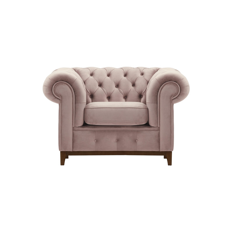 Frye Velvet Chesterfield Chair, Walnut, Flamingo