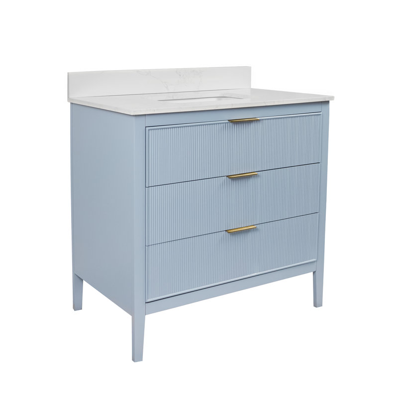 Meuble-lavabo Evelyn, Bleu poudre / or, 36"